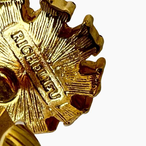 Earrings Richelieu Faux Pearl Rhinestones And Monet Cream Enamel Clip On Vintage - Picture 8 of 12